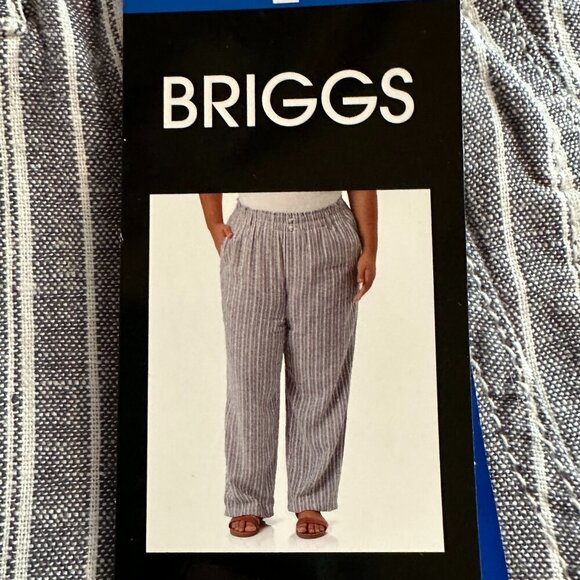 New Briggs Linen Blend Pant Women's Size L Blue Stripped Loose Fit Boho Beach - Picture 8 of 9